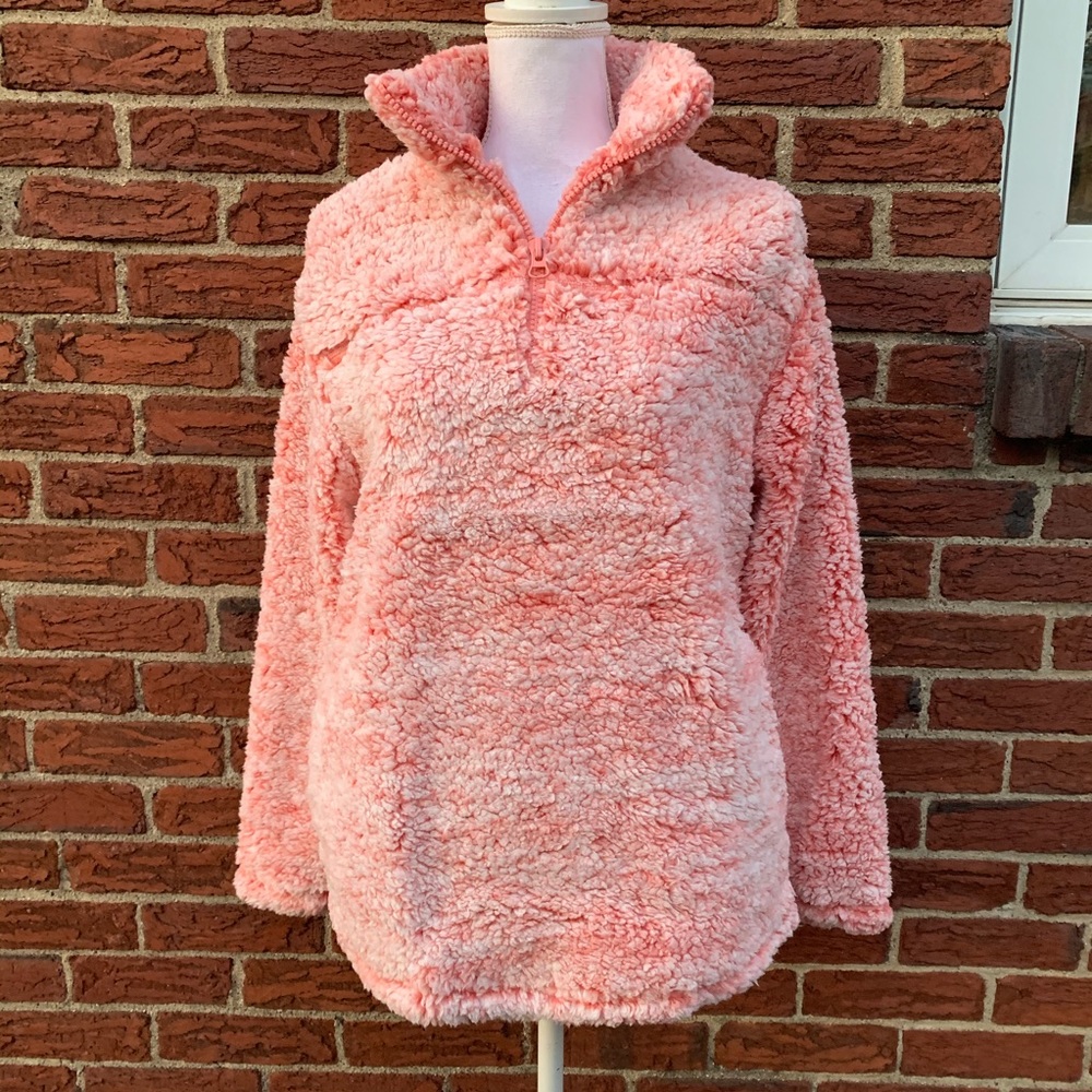 Pink soft teddy quarter zip woth pockets - Picture 1 of 3
